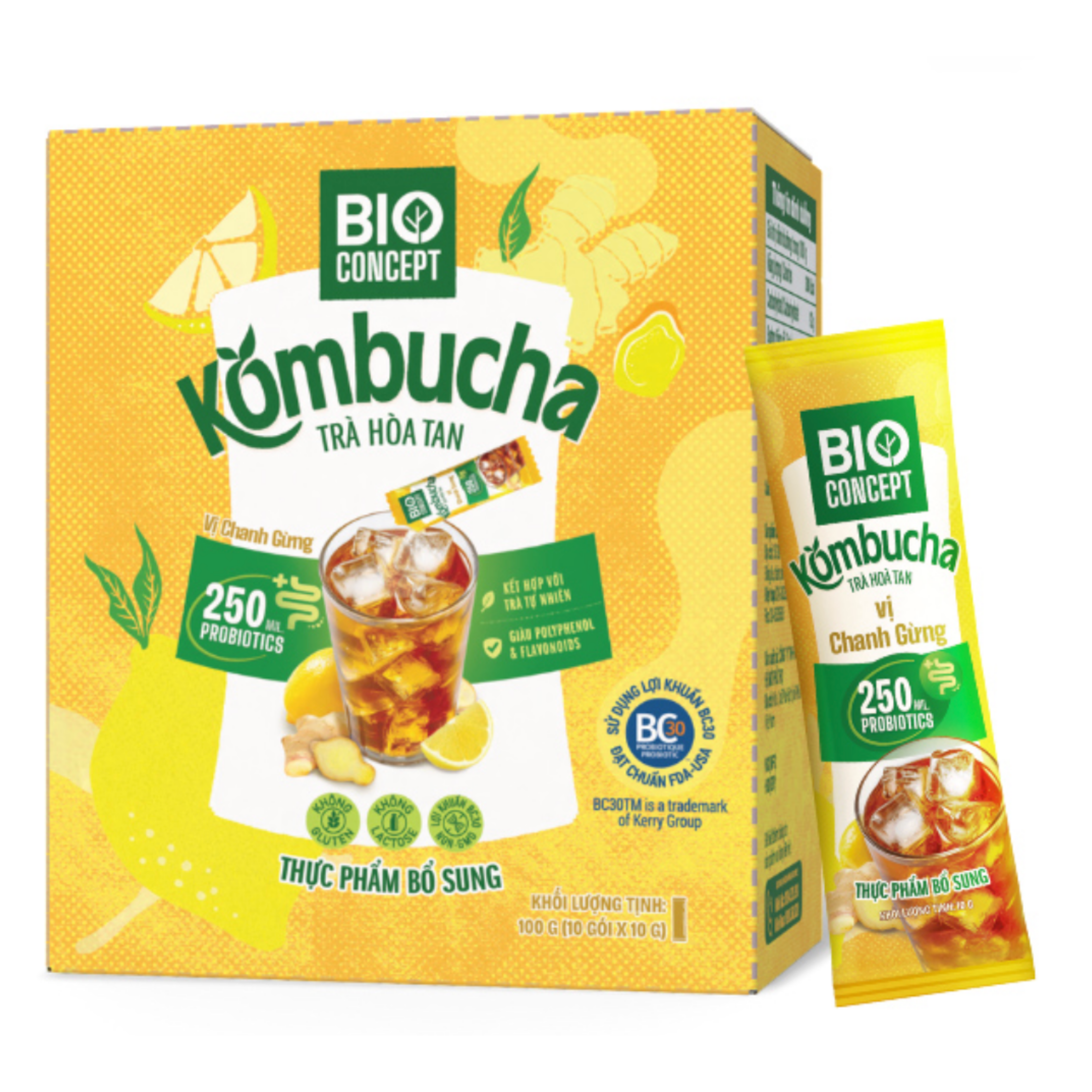 BioConcept Kombucha Powder – Lemon & Ginger (10×10 g)